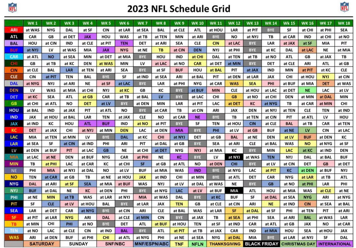 Le calendrier complet de la saison 20232024 de NFL FootUS